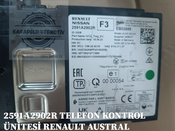 RENAULT AUSTRAL MEGANE E-TECH TELEFON KONTROL ÜNİTESİ 2591A2902R