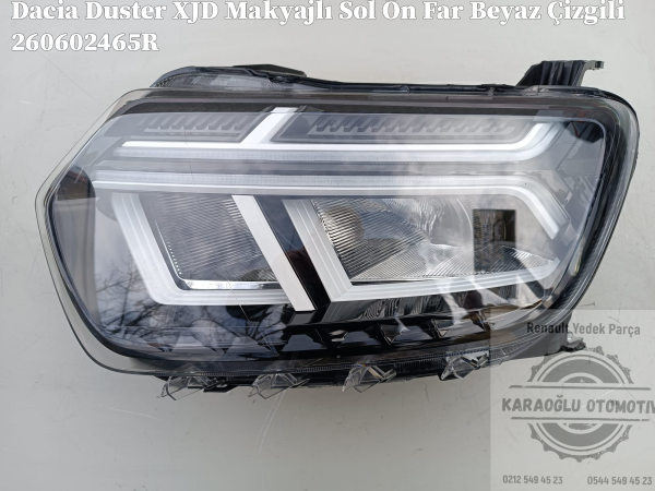 Dacia Duster XJD Makyajlı Sol Ön Far Beyaz Çizgili 260602465R 260602515R