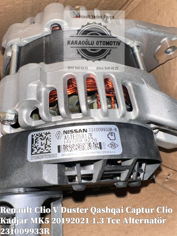 Renault Clio V Duster Qashqai Captur Clio Kadjar MK5 20192021 1.3 Tce Alternatör 231009933R