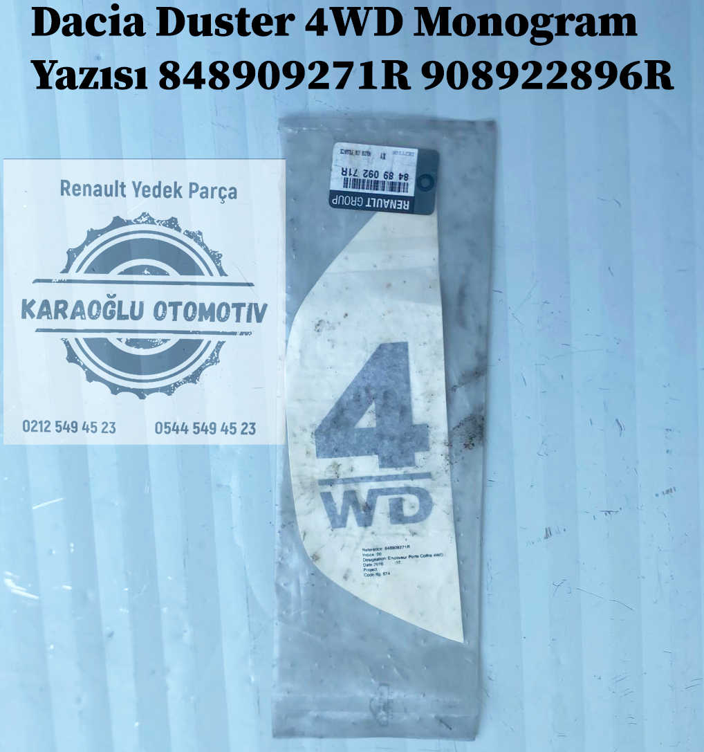 Dacia Duster 4WD Monogram Yazısı 848909271R 908922896R
